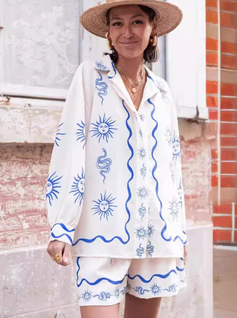 Set aus Hemd und Shorts mit Retro-Fashion-Print 