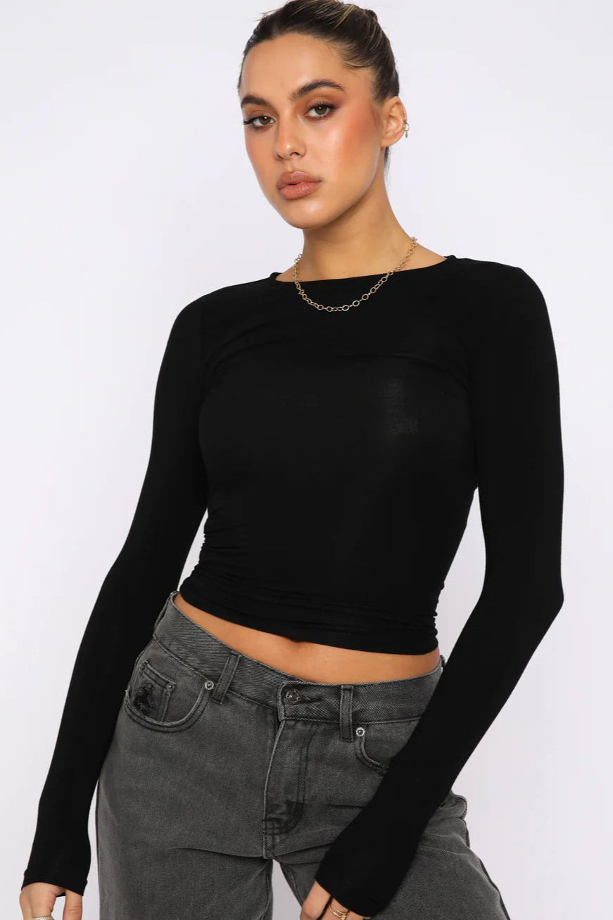 Eleganter, schmaler, langärmliger Crop-Top-Pullover für Damen