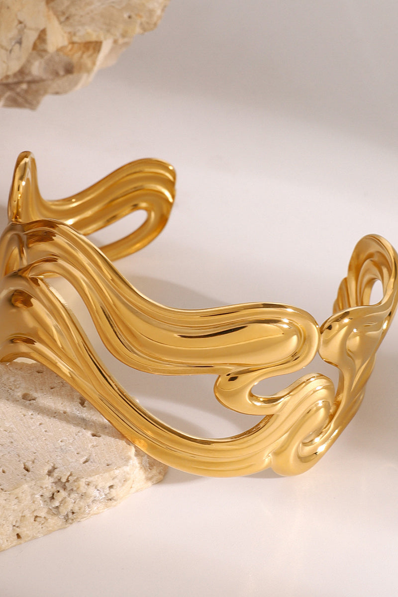 Sculptural Gold Cuff Open Bangle  Bracelet