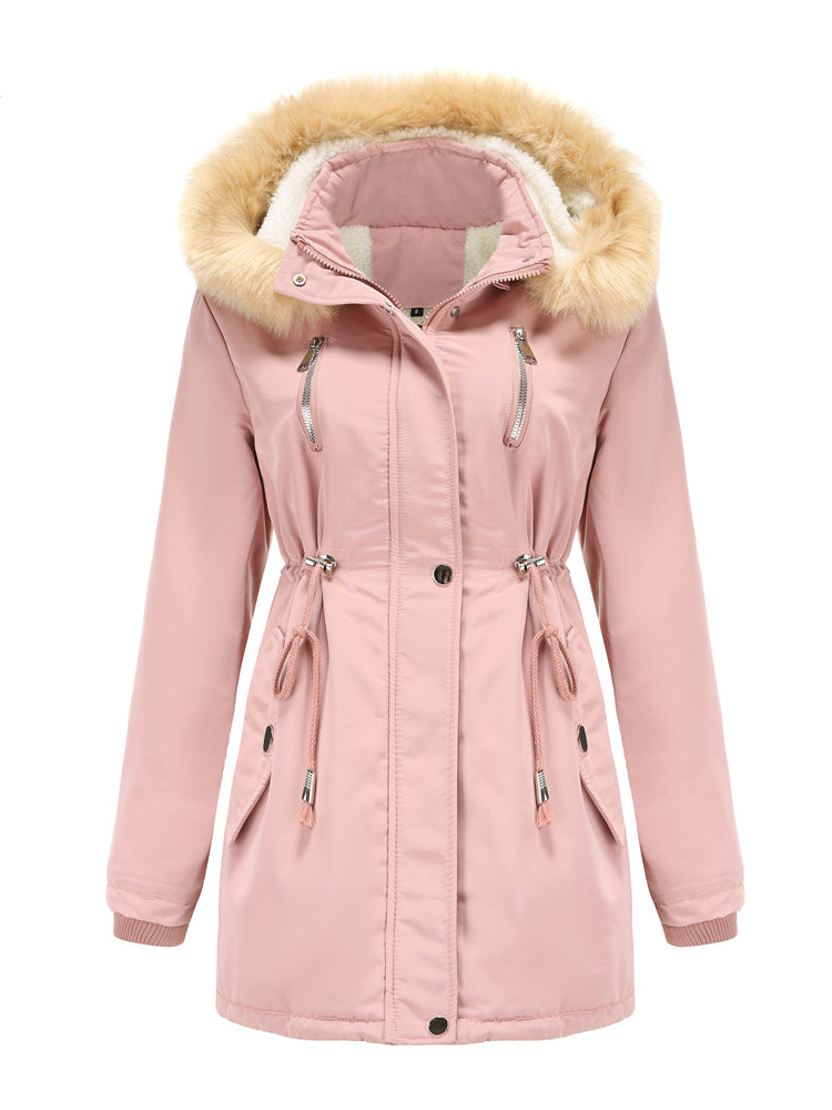 Warme Damen Winterjacke Mit Fellkapuze – Gefütterte Parka Jacke Mit Taillenzug