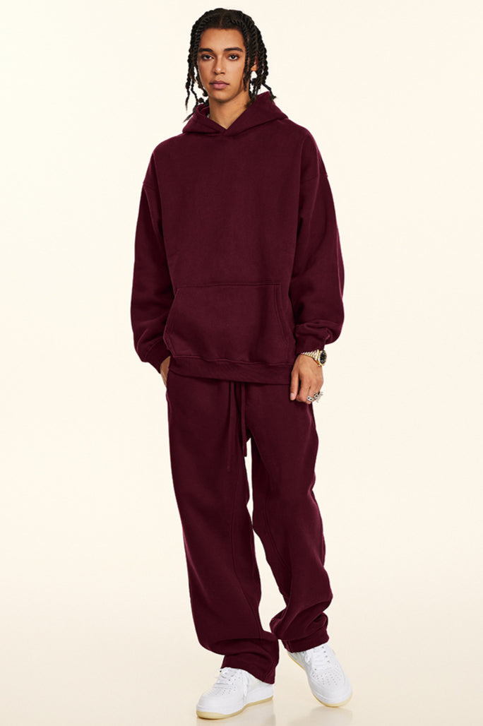 Solid Color Relaxed Casual Thickened Cozy Hoodie and Sweatpants Set