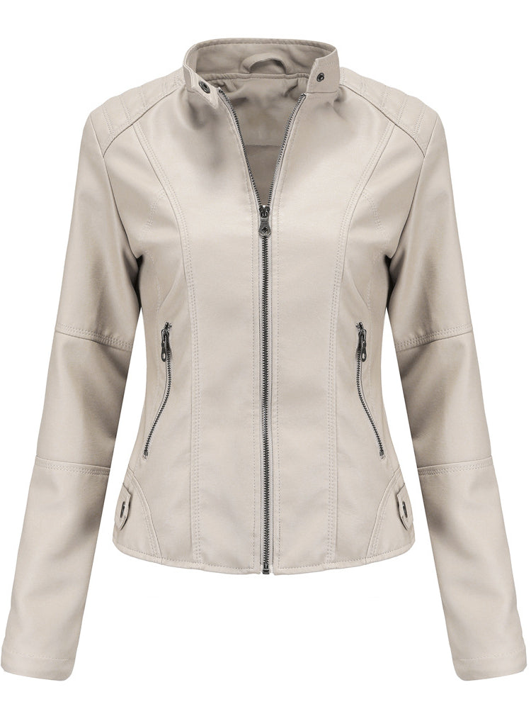 Lederjacke Damen Bikerjacke Faux kurze Übergangsjacke modisch