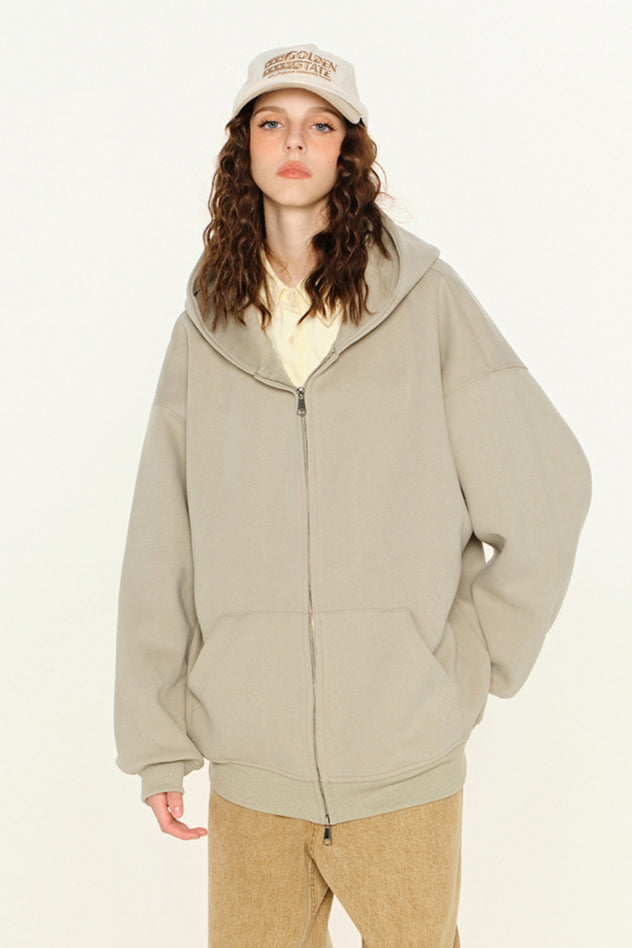 Oversize Zip Hoodie Damen Casual Kapuzenjacke Beige