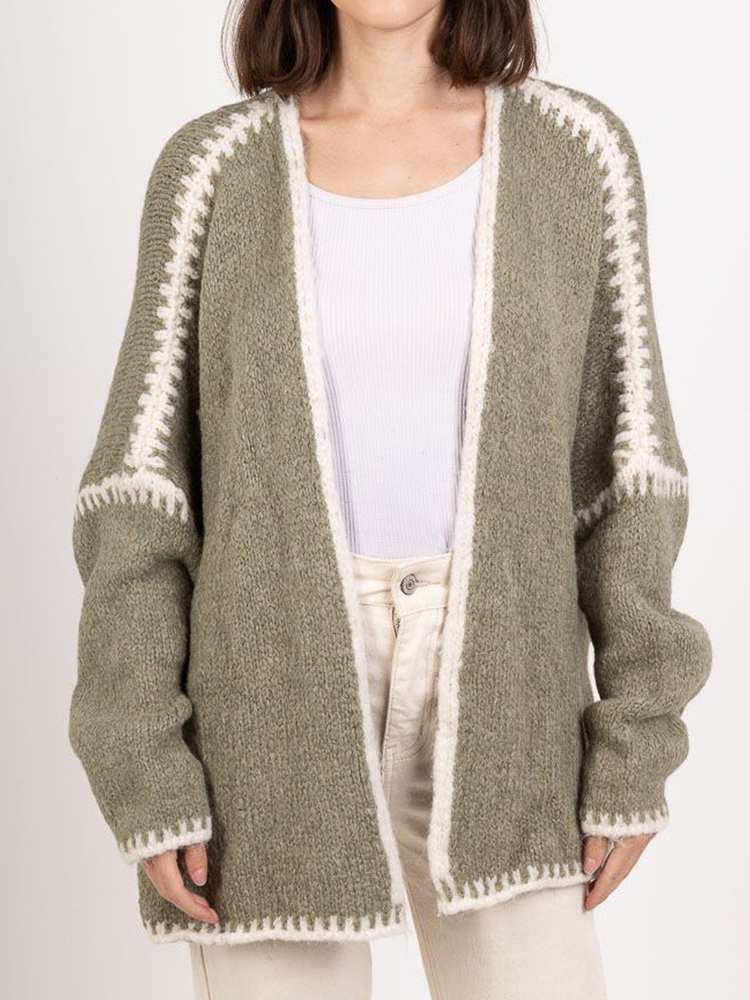 Oversize Strickjacke Damen, Grobstrick Cardigan mit Kontrastdetails